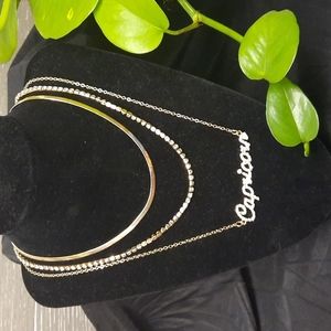 Zodiac Capricorn Rhinestone triple layer Necklace set
